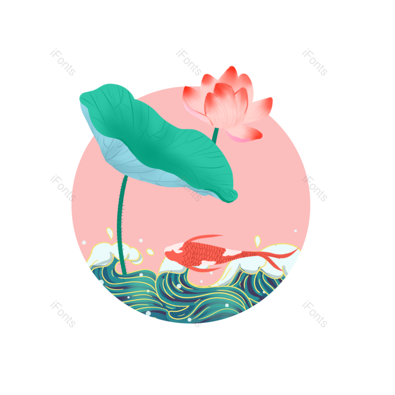 边框图片,装饰元素,荷花PNG,波浪免抠素材